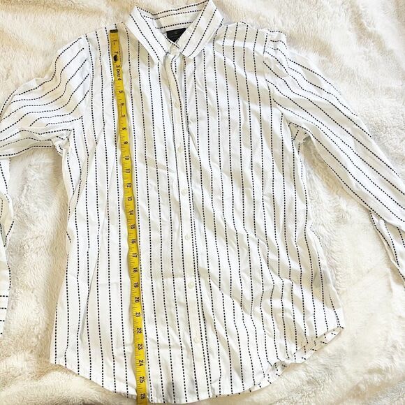 Worthington‎ White Long Sleeve Black Dobby Stripe Button Down Blouse NWT Small - Picture 11 of 12